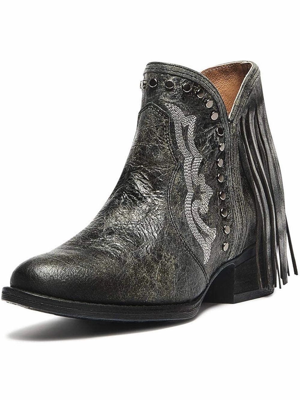 Sterling River Women's Distressed Black with Fringe R-Toe Booties